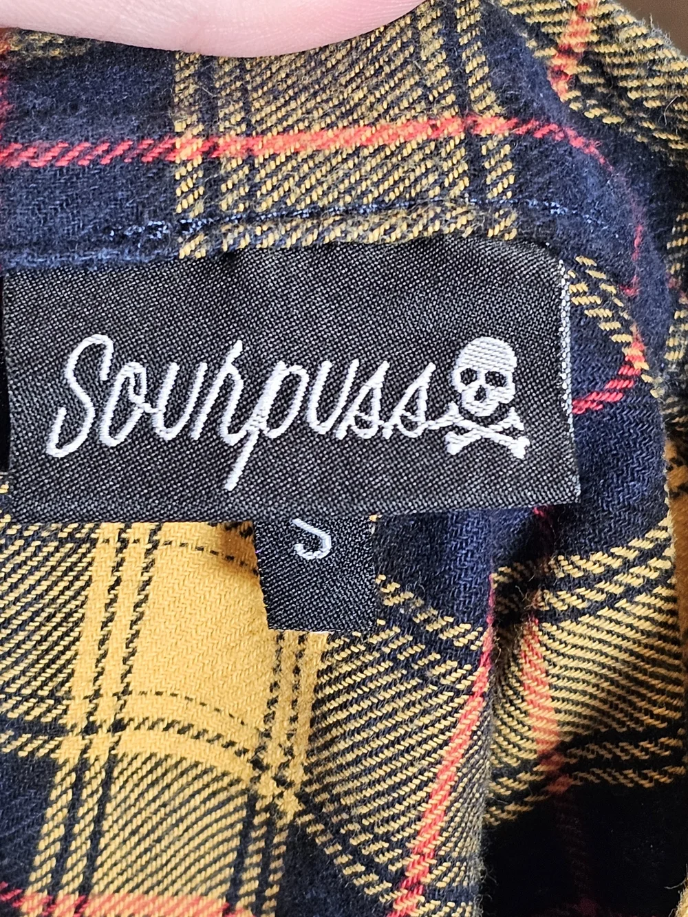 Sourpuss Yellow Red Navy Plaid Skirt Sz S - Picture 6 of 8